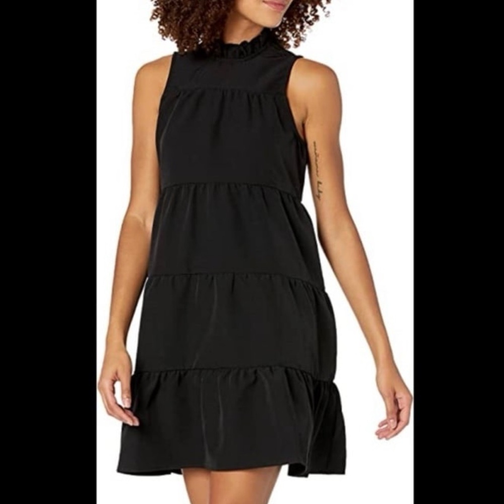 Mud Pie Black Tiered Dress Tie Neck Ruffle Sleeveless Size Medium - Picture 1 of 8